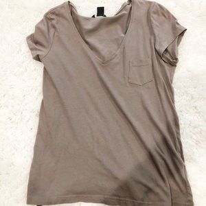 H&M Taupe Vneck pocket tee
